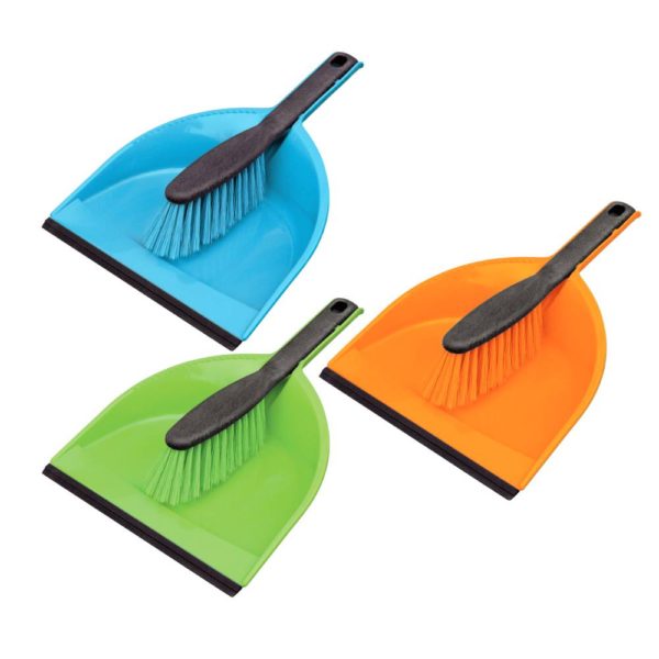 Dustpan with rubber lip + brush CLIP AZUR